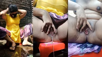 Young Village Beauty Bathing Outdoors And Shaving Her Pussy