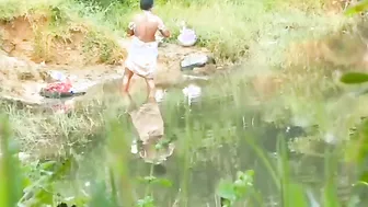 Village Aunty Caught Pissing Outdoors By The Lake In Public