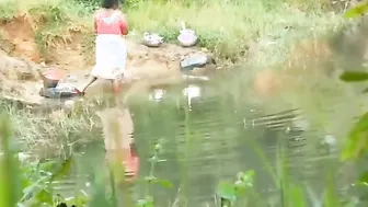 Village Aunty Caught Pissing Outdoors By The Lake In Public