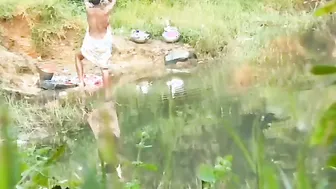 Village Aunty Caught Pissing Outdoors By The Lake In Public