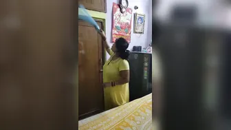 Naughty Aunty Teasing While Cleaning House In Tight Dress