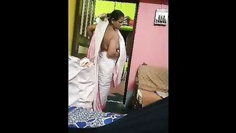 Neighbor Secretly Recording Aunty Changing Clothes Through Door