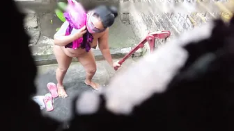 Catching My Step Aunty Bathing With Uncle Through The Door Gap