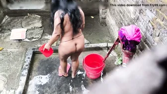 Catching My Step Aunty Bathing With Uncle Through The Door Gap