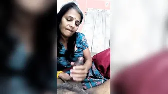 Aged Desi Aunty Giving Wet Blowjob To Younger Guy At Home