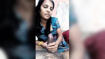 Aged Desi Aunty Giving Wet Blowjob To Younger Guy At Home