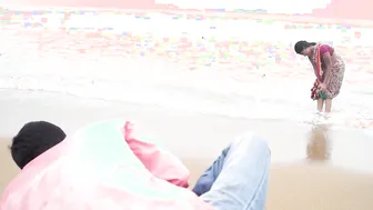 Wet Aunty Walking On The Beach In See Through Clothes Teasing