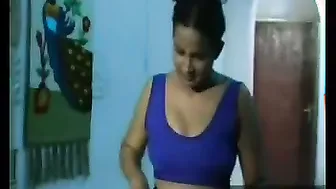 Aunty Wearing Blue Saree Getting Naughty With Her Hubby At Home