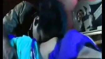 Aunty Wearing Blue Saree Getting Naughty With Her Hubby At Home