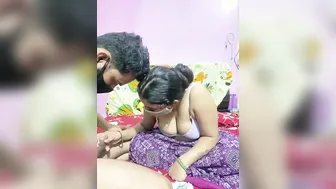 Village Aunty On Her Knees Giving Head And Stroking His Cock