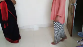 Married Aunty Stripping Her Saree While Neighbor Watches And Fucks
