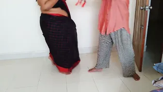 Married Aunty Stripping Her Saree While Neighbor Watches And Fucks