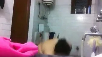 Aunty In Pink Bra Getting Naked Under Shower Touching Body