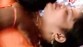 Curvy Aunty In Orange Saree Getting Undressed For Her Lover