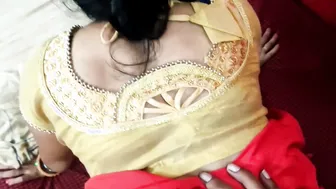 Stepaunty Wearing Red Saree Getting Fucked By Young Boyfriend