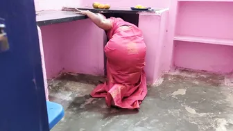 Grabbing Aunty From Behind While Bending And Licking Her Pussy