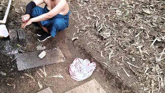 Village Aunty Stripping Naked For Her Outdoor Bath Looking Sexy