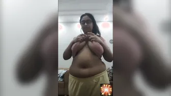 Busty Aunty In Glasses Stripping And Teasing Her Big Boobs