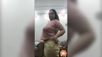 Busty Aunty In Glasses Stripping And Teasing Her Big Boobs