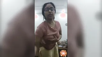 Busty Aunty In Glasses Stripping And Teasing Her Big Boobs