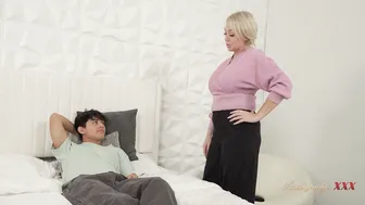 Lonely Stepmother Helping Her Stepson Relax Before Bed Together
