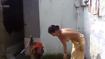 Mature Aunty Bathing Naked Outdoors Getting Watched By Neighbor