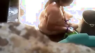 Catching My Aunty Bathing Naked In The Open Backyard Today