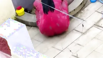 Curvy Aunty Bathing And Teasing In Her Tight Red Nighty Tonight