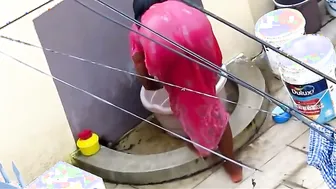 Curvy Aunty Bathing And Teasing In Her Tight Red Nighty Tonight