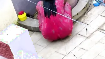 Curvy Aunty Bathing And Teasing In Her Tight Red Nighty Tonight