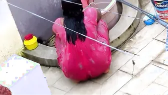 Curvy Aunty Bathing And Teasing In Her Tight Red Nighty Tonight