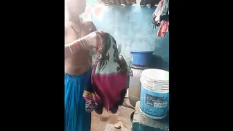 Village Aunty Bathing Naked Outdoors Unaware Someone Watching