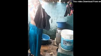 Village Aunty Bathing Naked Outdoors Unaware Someone Watching