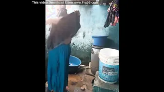 Village Aunty Bathing Naked Outdoors Unaware Someone Watching