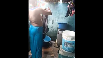 Village Aunty Bathing Naked Outdoors Unaware Someone Watching