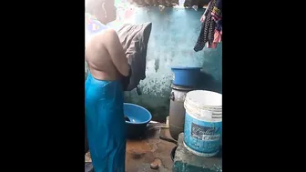 Village Aunty Bathing Naked Outdoors Unaware Someone Watching