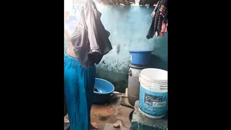 Village Aunty Bathing Naked Outdoors Unaware Someone Watching