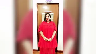 Busty Aunty Trying On Red Festive Bra Showing Off Her Curves