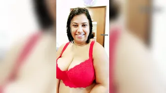 Busty Aunty Trying On Red Festive Bra Showing Off Her Curves