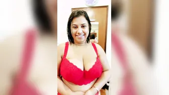 Busty Aunty Trying On Red Festive Bra Showing Off Her Curves