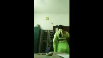 Tamil Aunty Caught Changing Her Sari By Hidden Camera In Bedroom