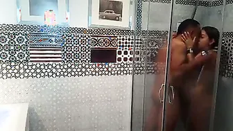 Chubby Wife Enjoying Shower Sex With Her Man Fully Exposed Show