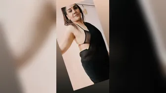 Chubby Nri Aunty Teasing In Black Net Saree Stripping Slowly