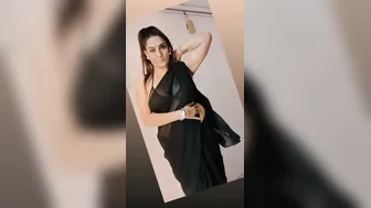 Chubby Nri Aunty Teasing In Black Net Saree Stripping Slowly
