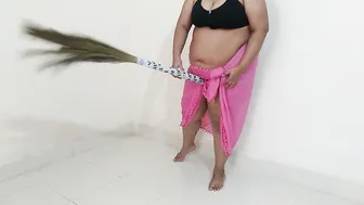 Horny Aunty Getting Wild With Broom Handle While Cleaning House