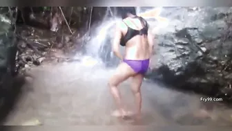 Village Aunty Bathing Completely Naked Under Waterfall Outdoors
