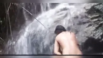 Village Aunty Bathing Completely Naked Under Waterfall Outdoors