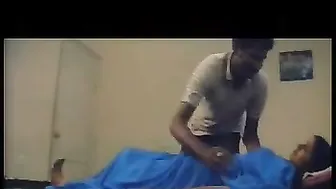 Desi Aunty In Blue Saree Lifting It Up Showing Everything