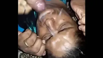 Mature Aunty Taking A Facial Cumshot From Younger Guy