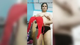 Horny Housewife Showing Off Her Big Tits Topless At Home Alone